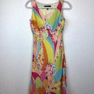 Vintage Lafayette 148 Silk Floral Midi Dress Women 2  Groovy Vibrant Art to Wear